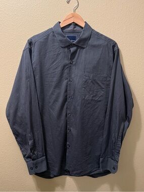 Men’s Large Tommy Bahama Charcoal Gray 100% Pima Cotton Button Down Shirt